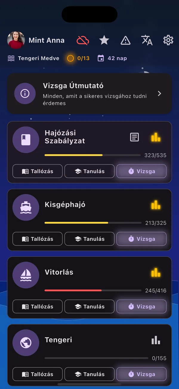 Hajóra fel! Főképernyő – Kishajó vizsga felkészítő
